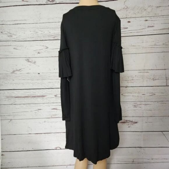 Kensie Ruffled Black Long Sleeve Viscose Dress Medium NWT - Picture 3 of 4